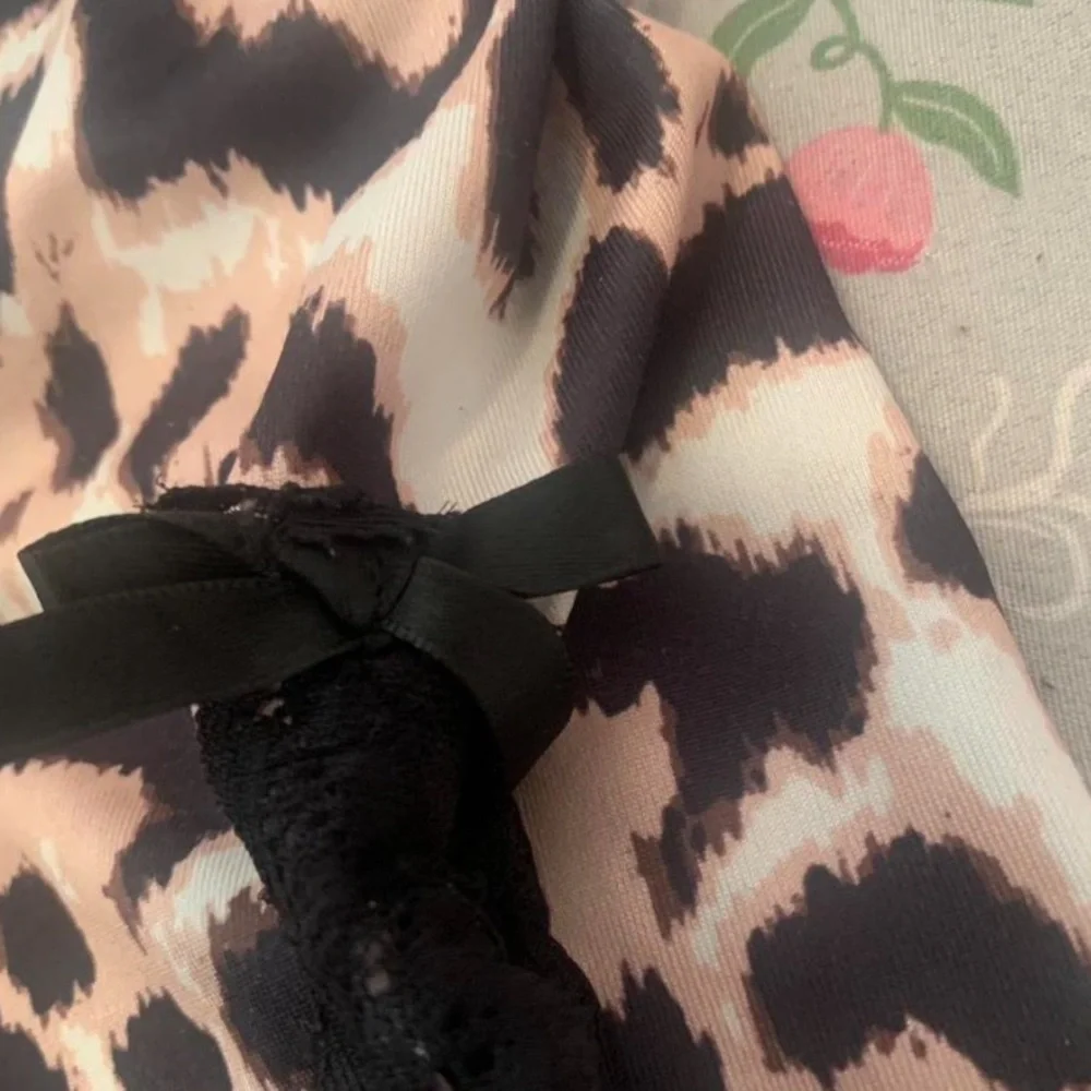 Leopard Print Satin Slip Dress with Lace Trim
